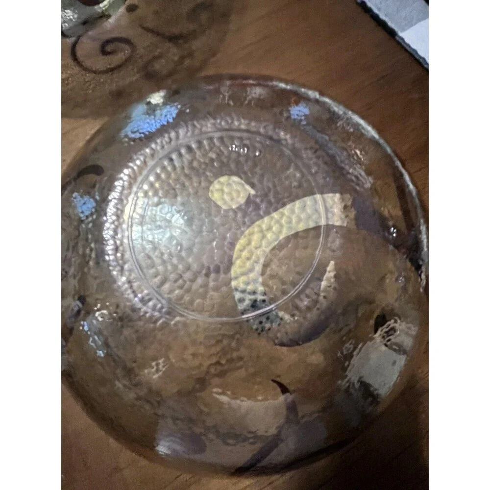 Pier 1 Vintage Hand Painted Glass Gold Iridescent Large Bowls 2 Made in Italy